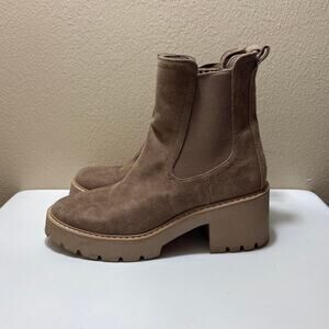 DV Dolce Vita Women's Hawk H20 Brown Suede Lug Sole Platform Chelsea boots